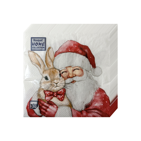 НГ салфетки 3-сл 33х33 Дед Мороз с кроликом  /20