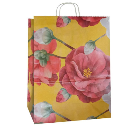 сумка бум. крафт 35х26х15 с круч. ручками Цветы *