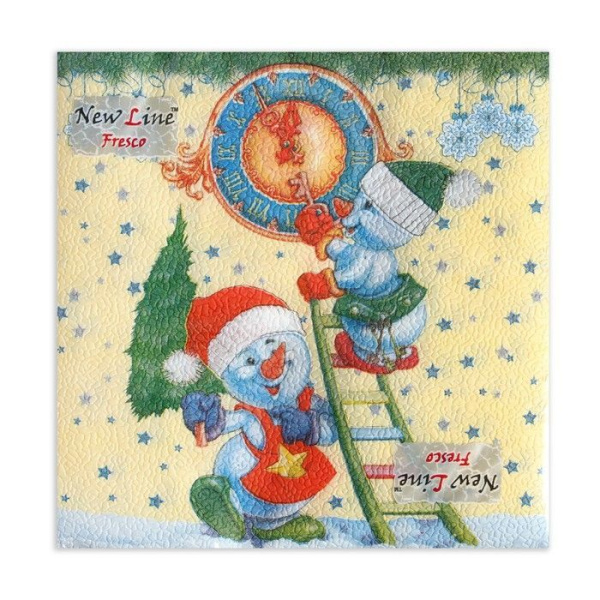 НГ салфетки 2-сл 33х33 Снеговички-часовички /20